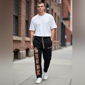 RHUDE-MCLAREN STRAIGHT LEG LOGO -APPLIQUÉD COTTON JERSEY COLLAB JOGGERS SIZE M